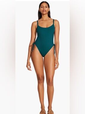 NWT Vitamin A Gemma Drawstring Accent Rib One-Piece Swimsuit in Color: Emerald